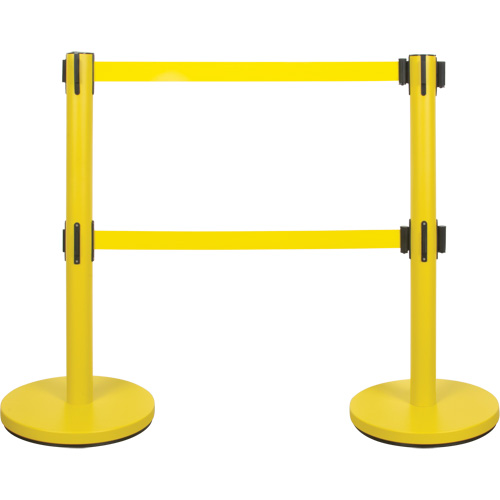 Barri&egrave;re pour le contr&ocirc;le des foules &agrave; courroie double, Acier, 35" h, Ruban Jaune, Longueur du ruban 7' Absolute Business Supply