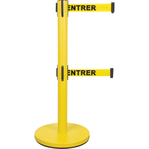 Barri&egrave;re pour le contr&ocirc;le des foules &agrave; courroie double, Acier, 35" h, Ruban Jaune, Longueur du ruban 7' Absolute Business Supply