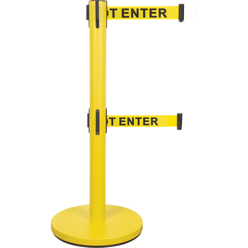 Dual Belt Crowd Control Barrier, Steel, 35" H, Yellow Tape, 7' Tape Length Absolute Business Supply