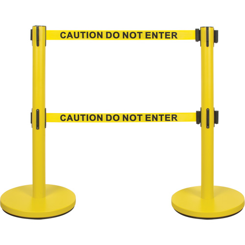 Dual Belt Crowd Control Barrier, Steel, 35" H, Yellow Tape, 7' Tape Length Absolute Business Supply