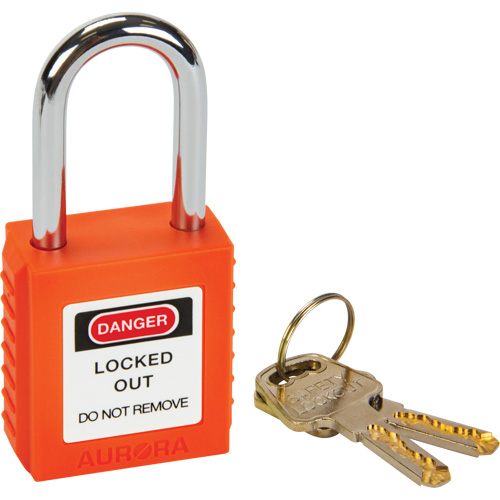 Verrou de s&eacute;curit&eacute;, Orange, Cl&eacute;s diff&eacute;rentes, Thermoplastique, Largeur de 1-1/2" Absolute Business Supply