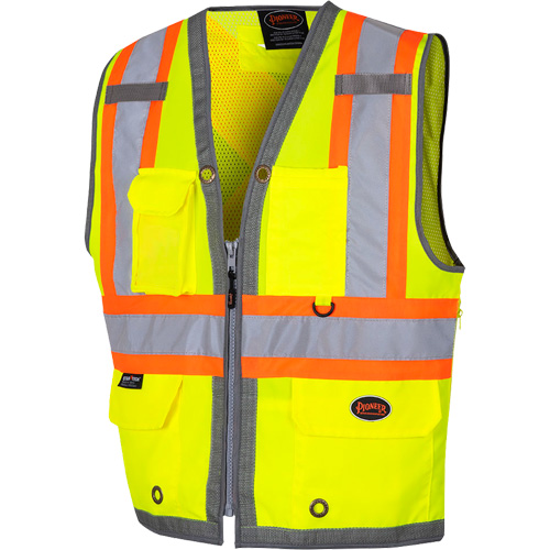 6673 Mesh-Back Zip-Front Surveyor's Vest, High Visibility Lime-Yellow, Small, Polyester Absolute Business Supply