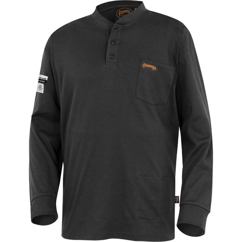 332 Chandail Henley en tricot interlock ignifuge, Petit, Noir Absolute Business Supply
