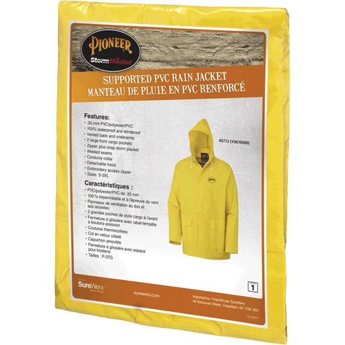 577J Rain Jacket, Polyester/PVC, Small, Yellow Absolute Business Supply
