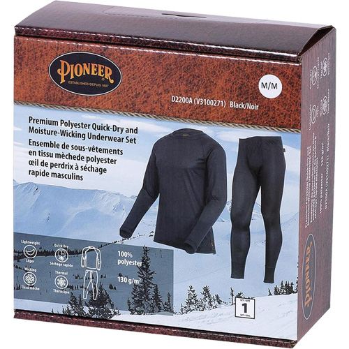 D2200A Ensemble de sous-v&ecirc;tements &agrave; s&eacute;chage rapide et &eacute;vacuation de l'humidit&eacute; de premi&egrave;re qualit&eacute;, Hommes, T-petit, Noir Absolute Business Supply