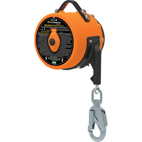 Latchways Sealed Self-Retracting Lanyard, 85', 1 Leg, Stainless Steel Cable, Snap Hook Harness Connector Absolute Business Supply