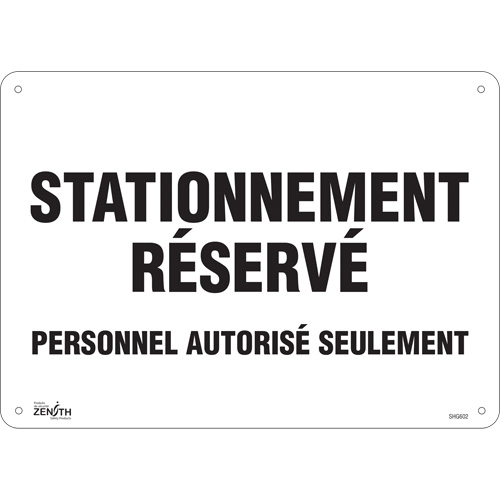 "Stationnement r&eacute;serv&eacute;" Parking Sign, 10" x 14", Aluminum, French Absolute Business Supply
