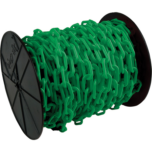 Chaîne de s&eacute;curit&eacute; en plastique robuste, Vert, Maillon de 2", 100' de long Absolute Business Supply