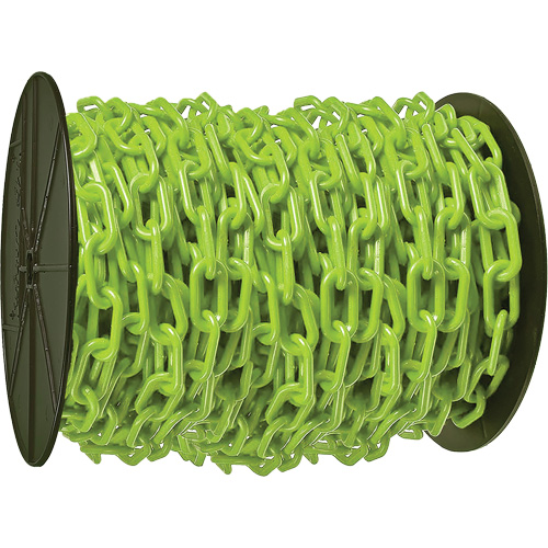 Chaîne de s&eacute;curit&eacute; en plastique robuste, Vert, Maillon de 2", 100' de long Absolute Business Supply