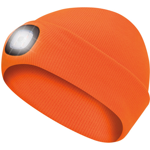 5675 Tuque en tricot avec lampe frontale &agrave; DEL, Doublure en Molleton, Taille unique, Orange haute visibilit&eacute; Absolute Business Supply