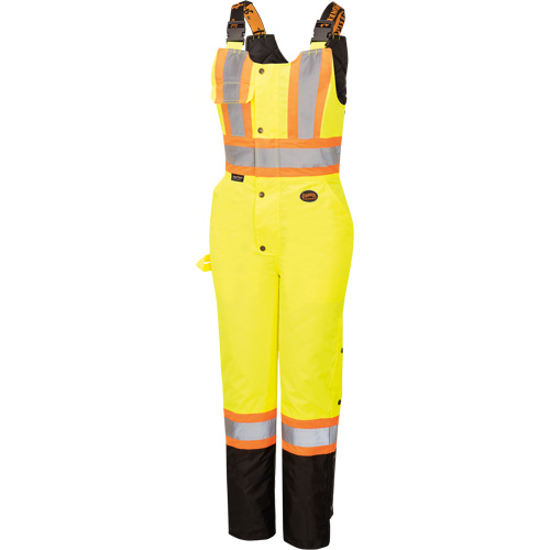 5041BBW Women's High-Visibility Waterproof Safety Overalls, Polyester, X-Small, Black/High Visibility Lime-Yellow Absolute Business Supply