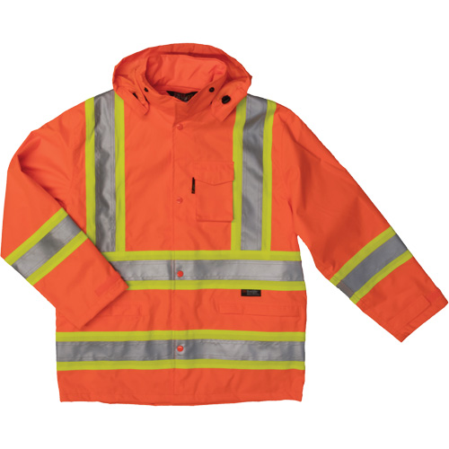 Ripstop Safety Rain Jacket, Polyester, Small, High Visibility Orange Absolute Business Supply