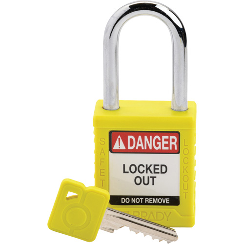 Cadenas de verrouillage Velocity, Jaune, Cl&eacute;s diff&eacute;rentes, Nylon, Largeur de 1-1/2" Absolute Business Supply