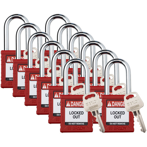Cadenas de verrouillage Velocity, Rouge, Cl&eacute;s diff&eacute;rentes, Nylon, Largeur de 1-1/2" Absolute Business Supply