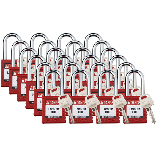 Cadenas de verrouillage Velocity, Rouge, Cl&eacute;s diff&eacute;rentes, Nylon, Largeur de 1-1/2" Absolute Business Supply