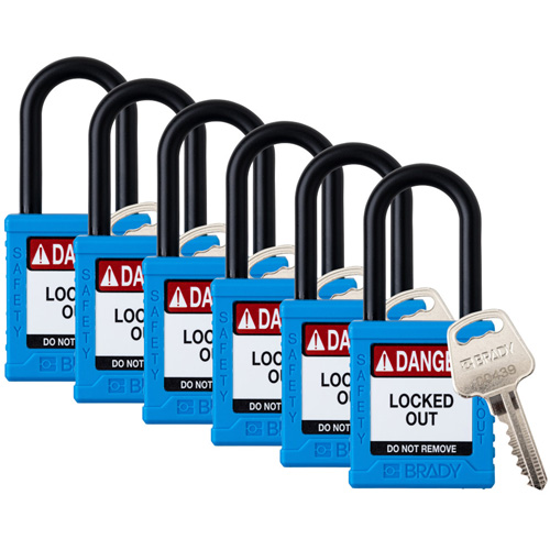 Cadenas de verrouillage Velocity, Bleu, Cl&eacute;s identiques, Nylon, Largeur de 1-1/2" Absolute Business Supply