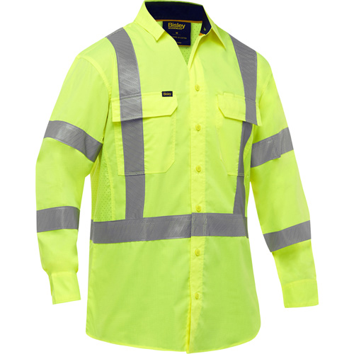 Bisley&reg; X-Back Long Sleeve Work Shirt with X-Airflow, Poly-Cotton, Small, High Visibility Lime-Yellow Absolute Business Supply