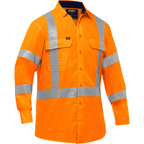 Bisley&reg; X-Back Long Sleeve Work Shirt with X-Airflow, Poly-Cotton, Small, High Visibility Orange Absolute Business Supply