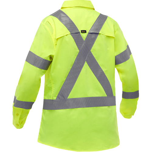 Chemise de travail &agrave; manches longues et X au dos Bisley avec X-Airflow pour femmes, Poly-coton, Petit, Jaune lime haute visibilit&eacute; Absolute Business Supply
