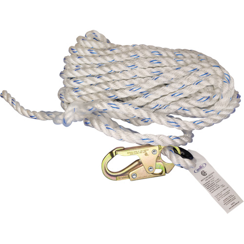 Cordage de s&eacute;curit&eacute; verticale avec mousqueton de 3/4" et cosse cœur Absolute Business Supply