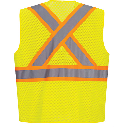 Contrast-Striped Safety Vest, High Visibility Lime-Yellow, Small, Polyester Absolute Business Supply