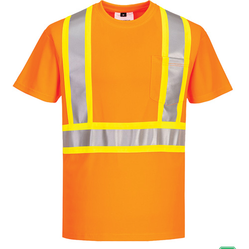 Contrast-Striped Safety T-Shirt, Polyester, Small, High Visibility Orange Absolute Business Supply