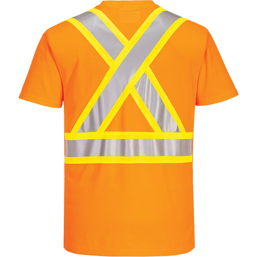 Contrast-Striped Safety T-Shirt, Polyester, Small, High Visibility Orange Absolute Business Supply