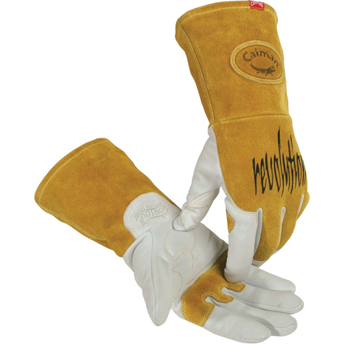 Caiman&reg; Premium TIG/MIG Welder's Gloves with FR Insulated Split Cowhide Back, Grain Goatskin, Size Medium Absolute Business Supply