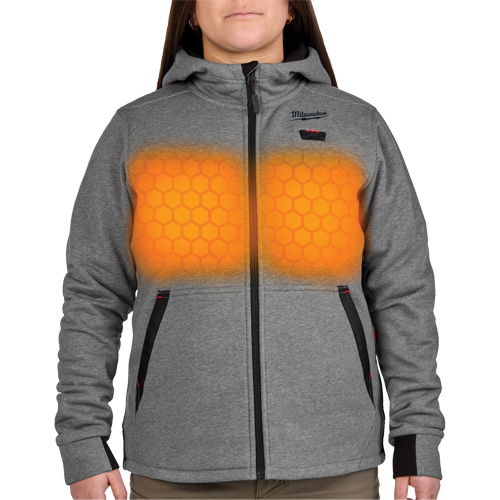 Chandail &agrave; capuchon chauffant M12 avec pile, Femmes, Grand, Gris, Poly-coton Absolute Business Supply