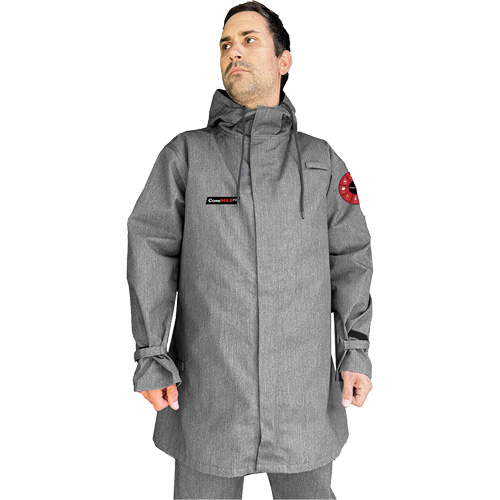 Manteau CoreMAX FR 35" avec capuchon attach&eacute;, 5T-Grand, Gris Absolute Business Supply