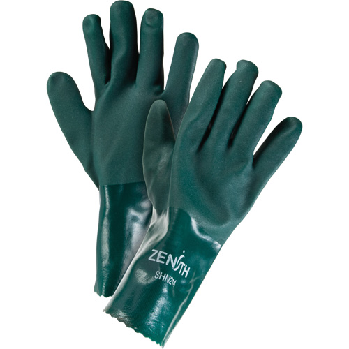 Double Dipped Green Gloves, 12" L, PVC, Cotton Jersey Inner Lining, 70-mil Absolute Business Supply