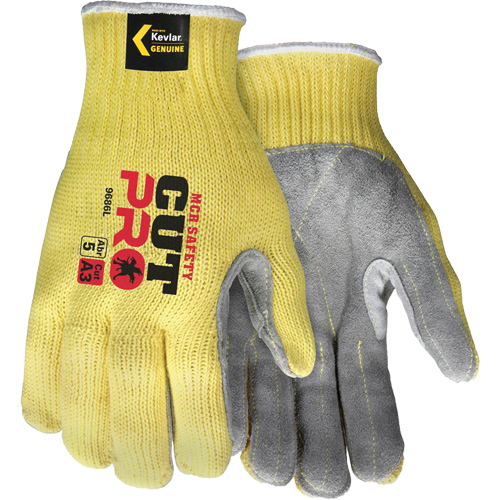 Gants de travail r&eacute;sistant &agrave; la coupe CutPro avec paume en cuir fendu, Taille Petit, Calibre 7, Enveloppe en Kevlar, ASTM ANSI niveau A3 Absolute Business Supply
