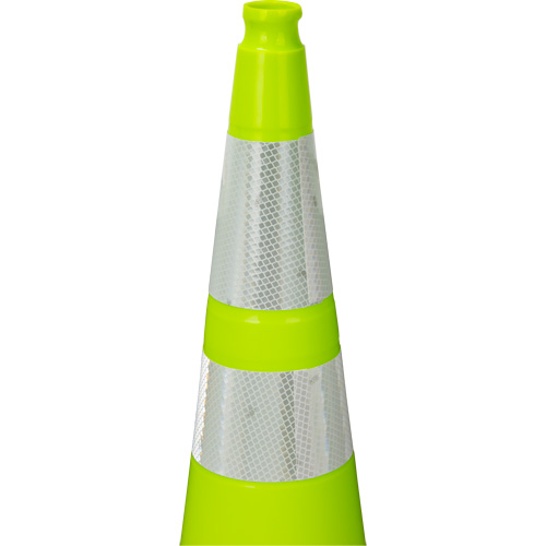 C&ocirc;ne de signalisation de premi&egrave;re qualit&eacute;, 36", Vert lime, Bande(s) r&eacute;fl&eacute;chissante(s) 4" & 6" Absolute Business Supply