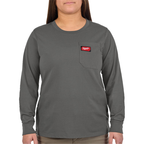 GRIDIRON Long Sleeve Pocket T-Shirt, Women's, X-Small, Grey Absolute Business Supply