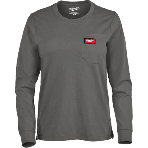 GRIDIRON Long Sleeve Pocket T-Shirt, Women's, X-Small, Grey Absolute Business Supply