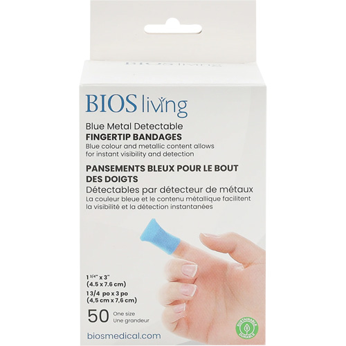Bandages bleus, Bout de doigt, 3", Tissu d&eacute;tectable, St&eacute;rile Absolute Business Supply
