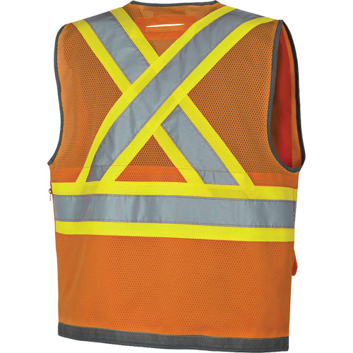 Veste de s&eacute;curit&eacute; pour arpenteur Pioneer avec fermeture &agrave; glissi&egrave;re et dos en maille, Orange haute visibilit&eacute;, Petit, Polyester Absolute Business Supply