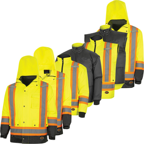 Parka de s&eacute;curit&eacute; d'hiver imperm&eacute;able 7-en-1 5057 Pioneer Yukon, Polyester, Noir/Jaune lime haute visibilit&eacute;, T-petit Absolute Business Supply
