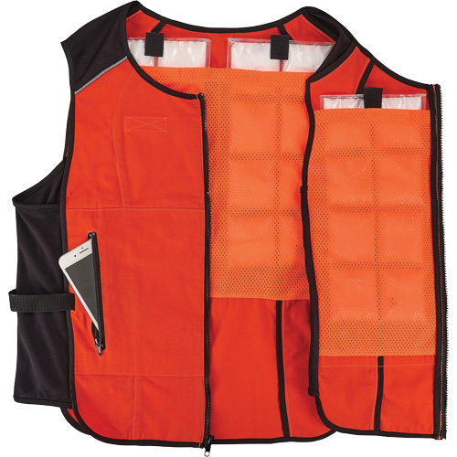 Veste de refroidissement &agrave; changement de phase l&eacute;g&egrave;re avec sachets de recharge Chill-Its 6260, Grand/T-Grand, Orange Absolute Business Supply