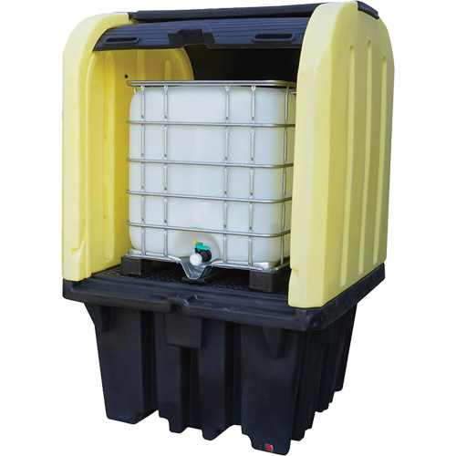 Yellow Roll Top Hardcover Spill Pallet, 65" L x 65" W x 101" H, 5000 lbs. Load Capacity Absolute Business Supply