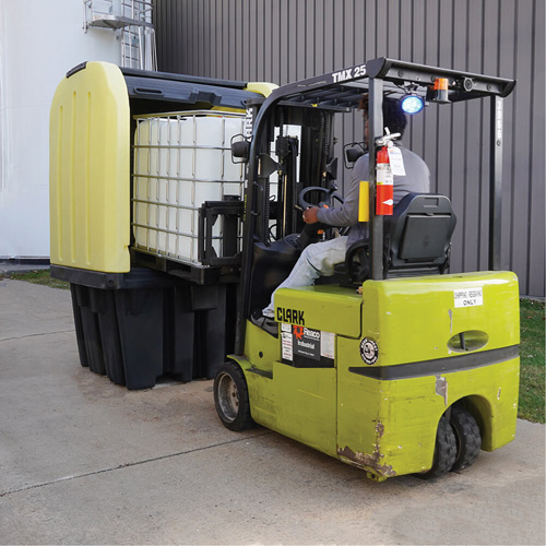 Yellow Roll Top Hardcover Spill Pallet, 65" L x 65" W x 101" H, 5000 lbs. Load Capacity Absolute Business Supply