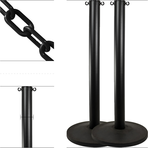 Ensemble de montants industriels avec chaîne en plastique, Hauteur de 37", Noir Absolute Business Supply