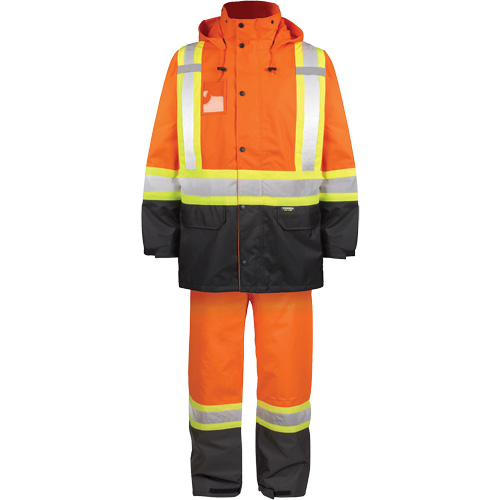 Ensemble de pluie haute visibilit&eacute; en tissu 150 deniers, Polyester, 3T-Grand, Orange haute visibilit&eacute; Absolute Business Supply