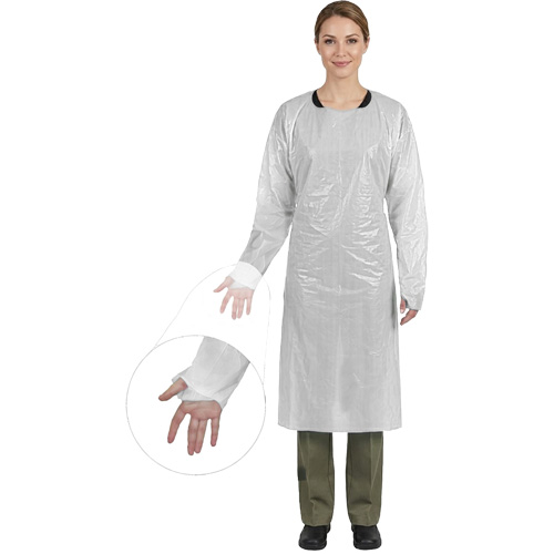 Blouse CoverMe avec passe-pouces, Taille unique, Blanc, Poly&eacute;thyl&egrave;ne Absolute Business Supply