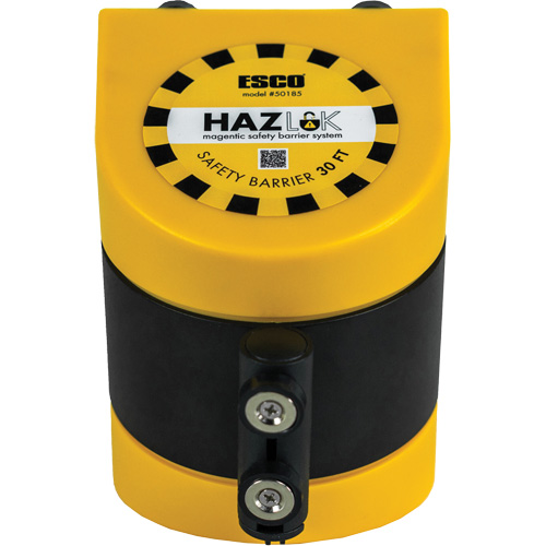 HAZLOK Safety Barrier System, Plastic, Magnetic Mount, 30', Black and Yellow Tape Absolute Business Supply