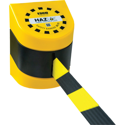 HAZLOK Safety Barrier System, Plastic, Magnetic Mount, 30', Black and Yellow Tape Absolute Business Supply