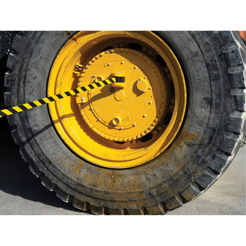 HAZLOK Safety Barrier System, Plastic, Magnetic Mount, 30', Black and Yellow Tape Absolute Business Supply