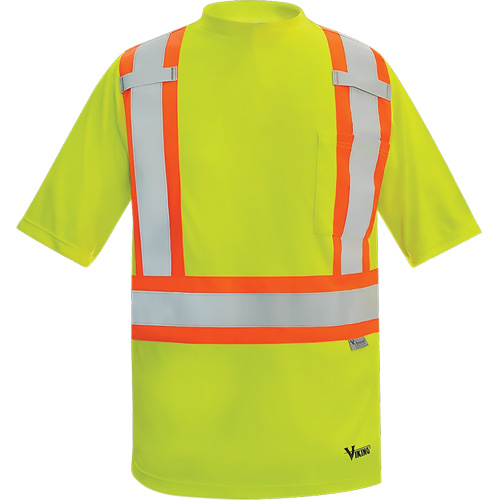 Viking&reg; Safety Bamboo Lined T-shirt, Polyester, Large, High Visibility Lime-Yellow Absolute Business Supply