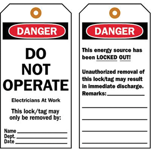 Lockout Tags, Plastic, 3" W x 5-1/2" H, English Absolute Business Supply