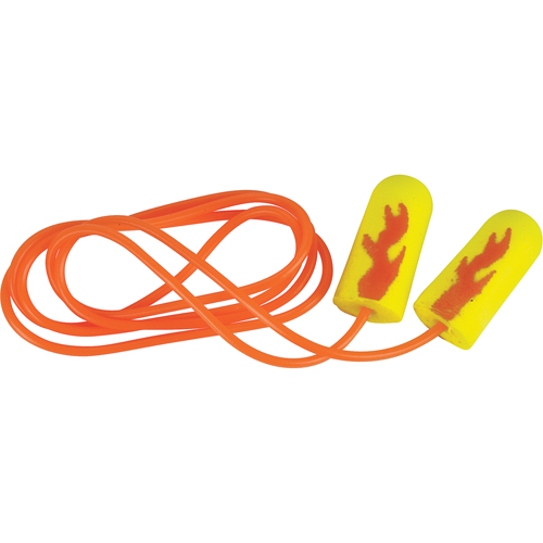 Bouchons d'oreilles &eacute;clat n&eacute;on jaune E-A-Rsoft, Vrac - Sac en poly, Avec cordon Absolute Business Supply